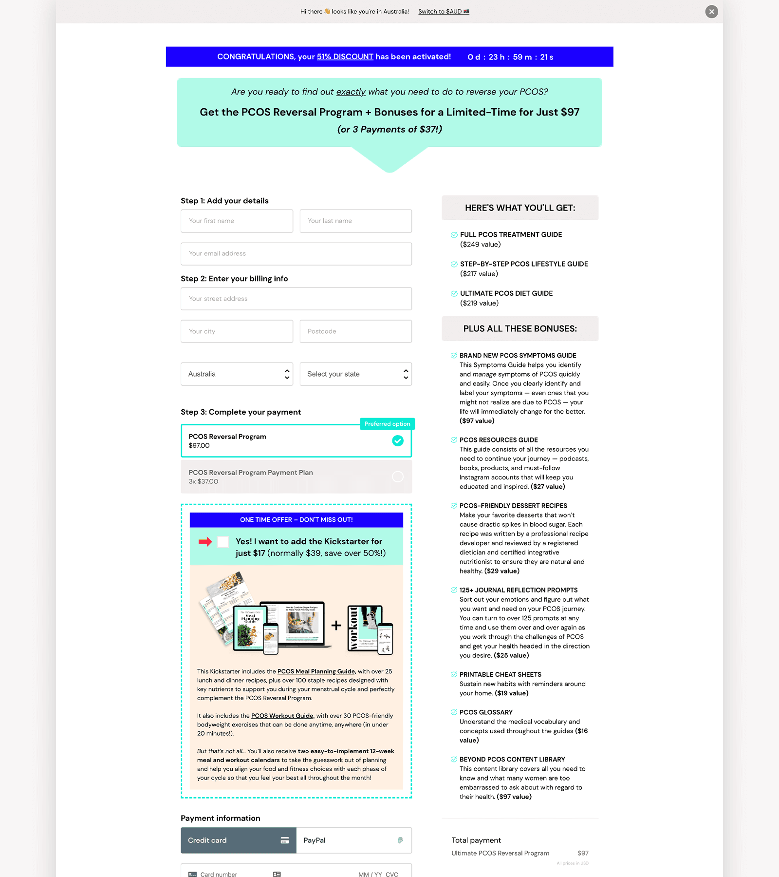 Unbounce landing page design for PCOS eBook