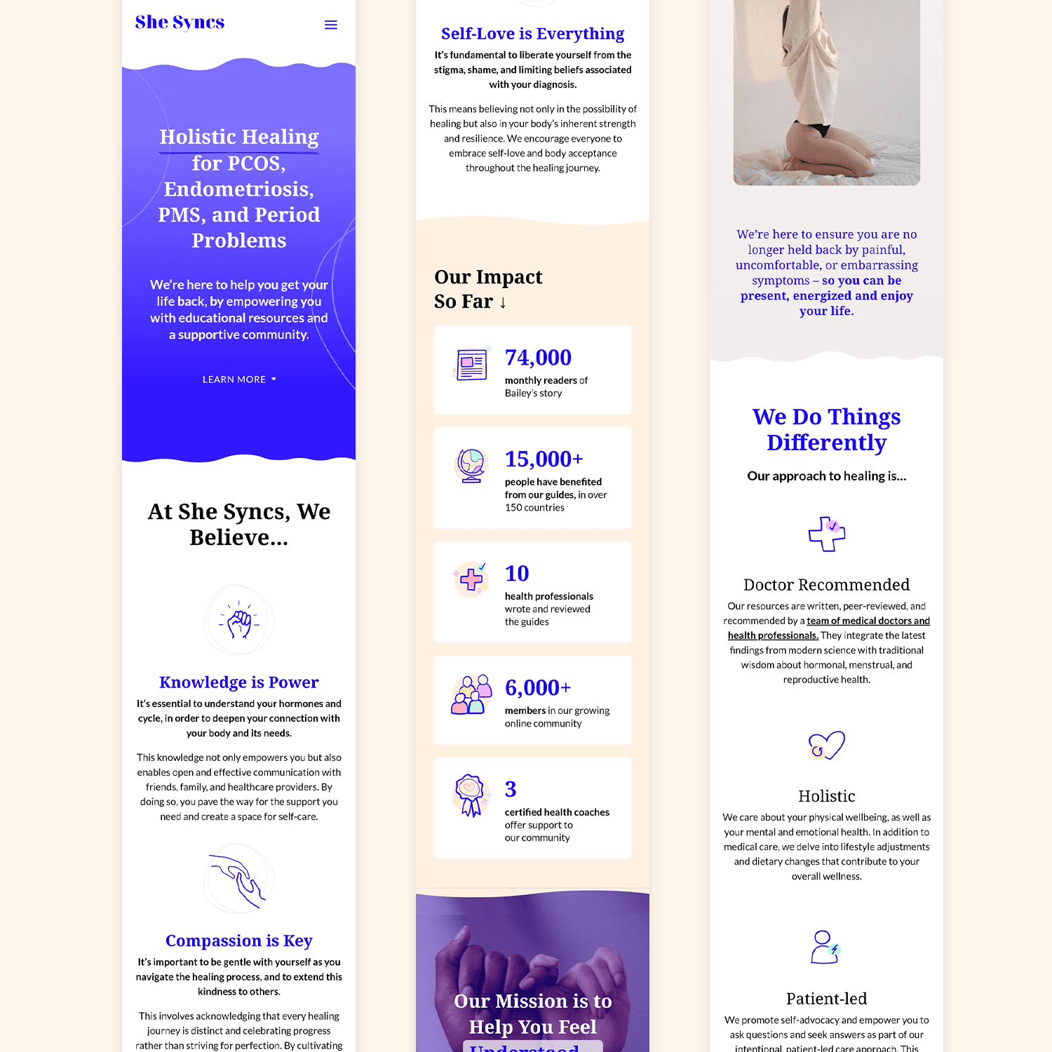 Divi website design for holistic women's health brand She Syncs