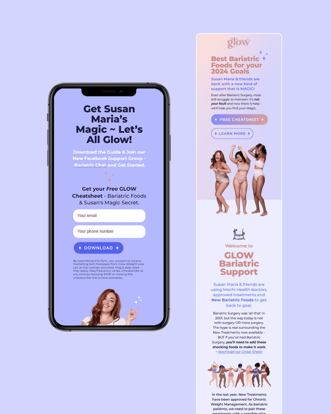 Unbounce landing pages & social content for US health brand Glow Weight Loss