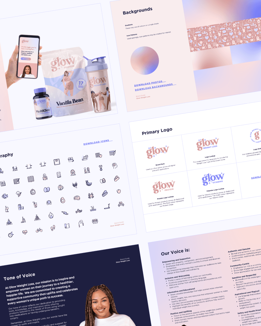 eCommerce brand identity & packaging for US health brand Glow Weight Loss
