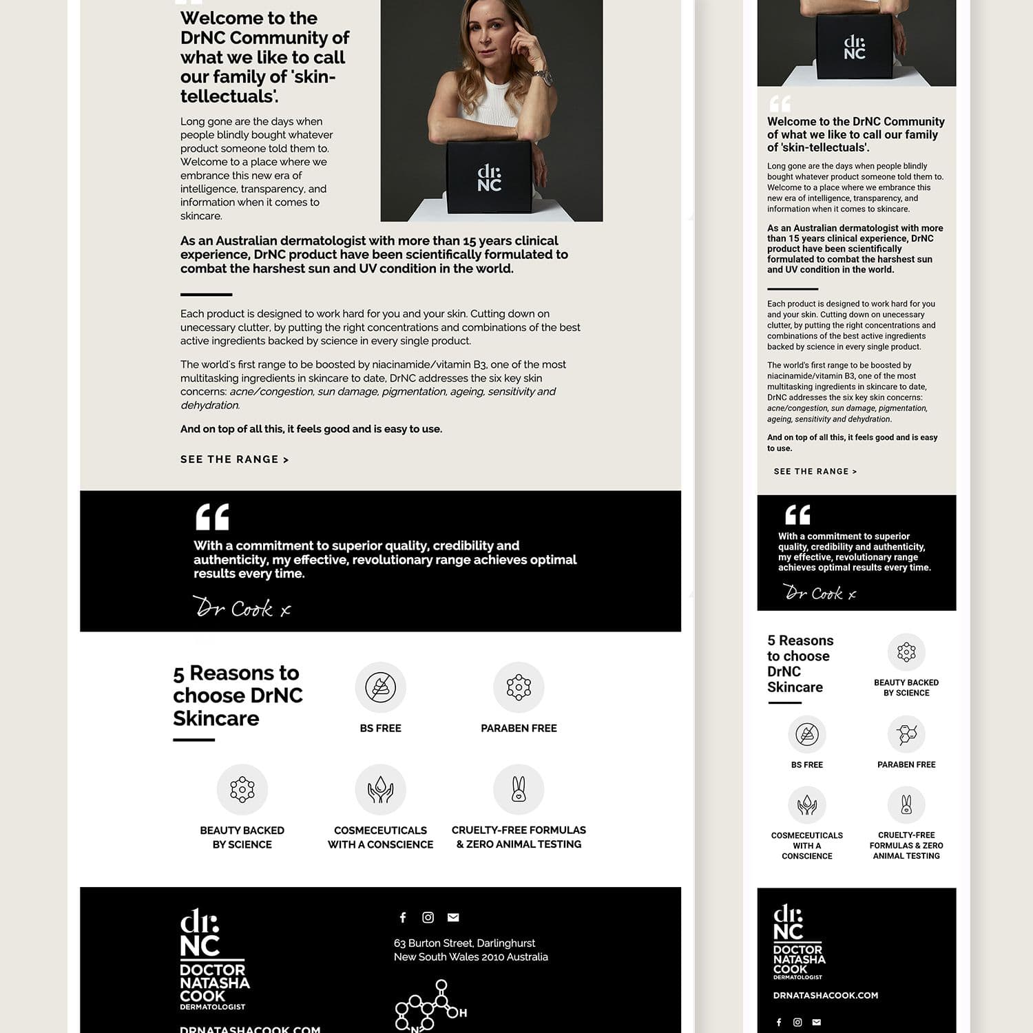 Klaviyo Email Design & Shopify Quiz for skin care brand dr.NC