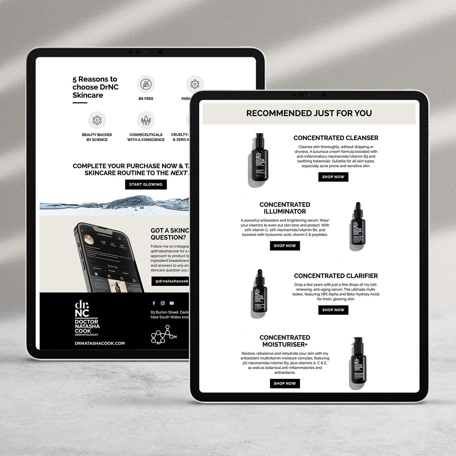 Klaviyo Email Design & Shopify Quiz for skin care brand dr.NC