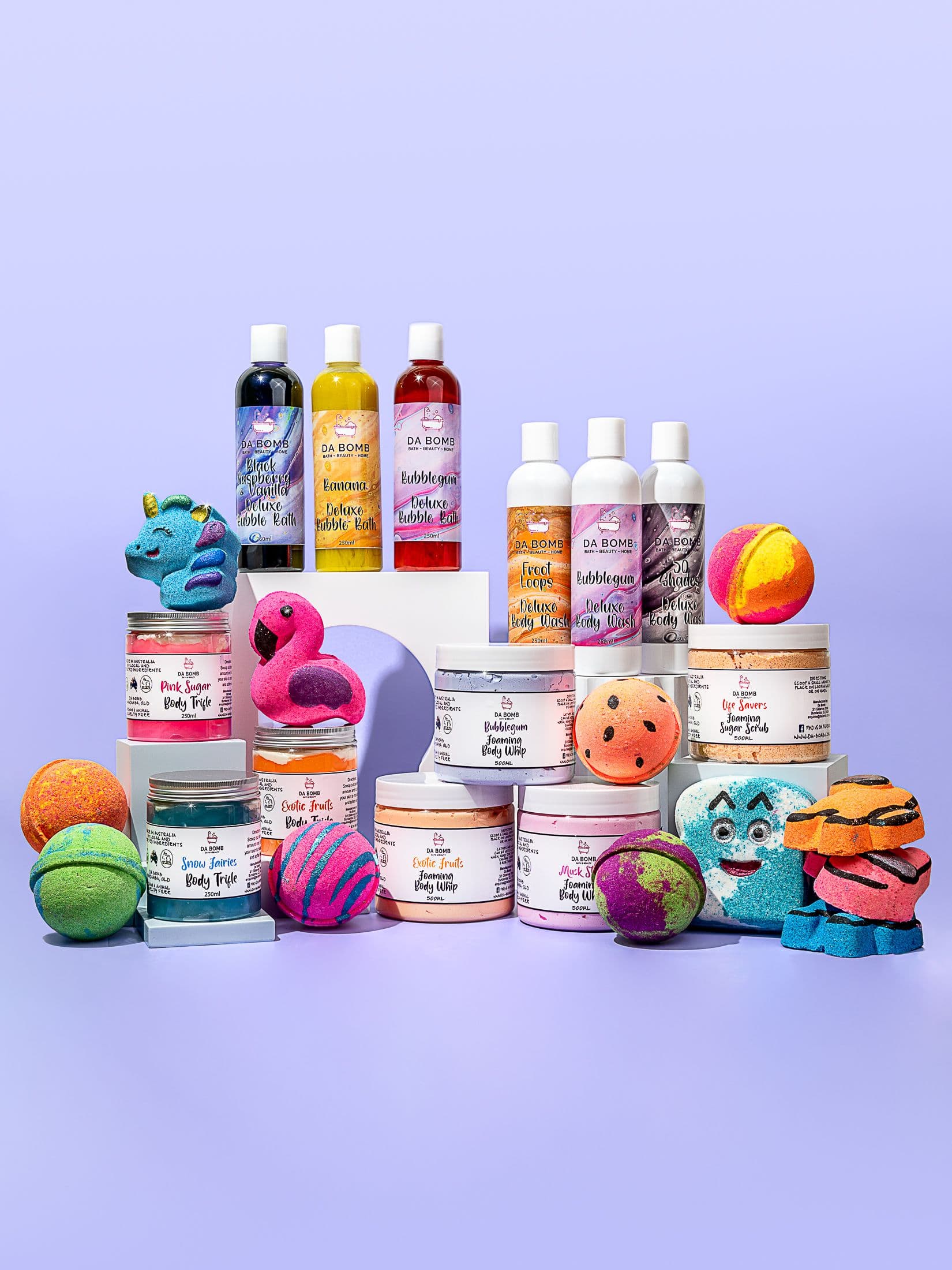 Product photography for bath & beauty brand Da Bomb