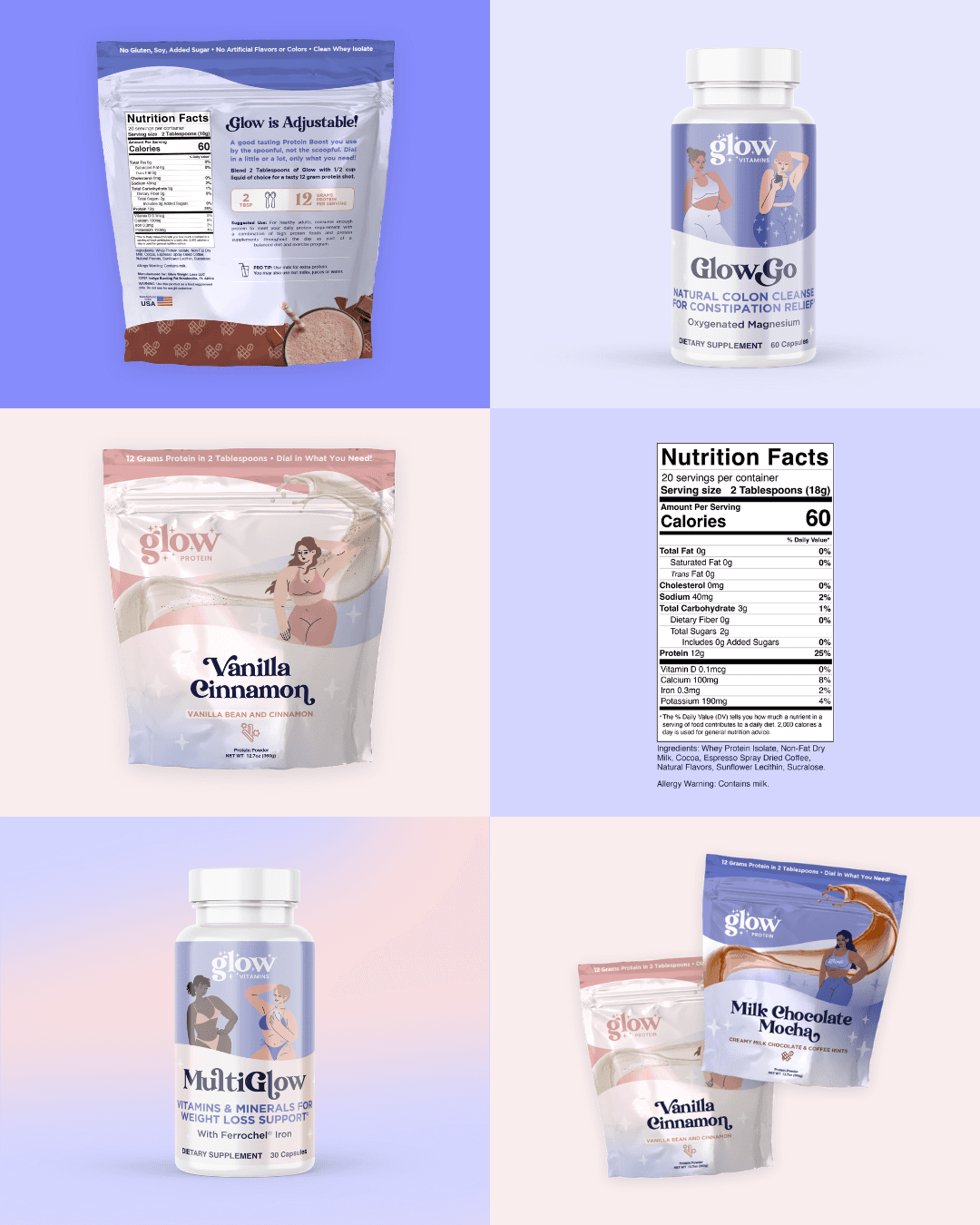 eCommerce brand identity & packaging for US health brand Glow Weight Loss